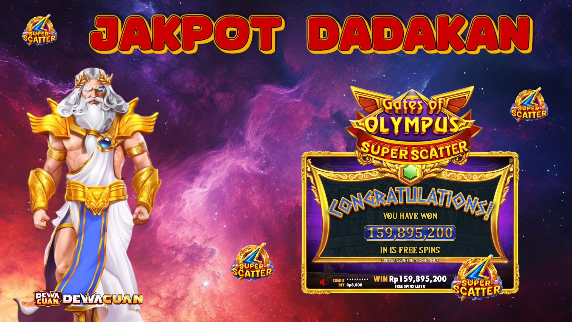 Jackpot 160 Juta Gates of Olympus Super Scatter DEWACUAN