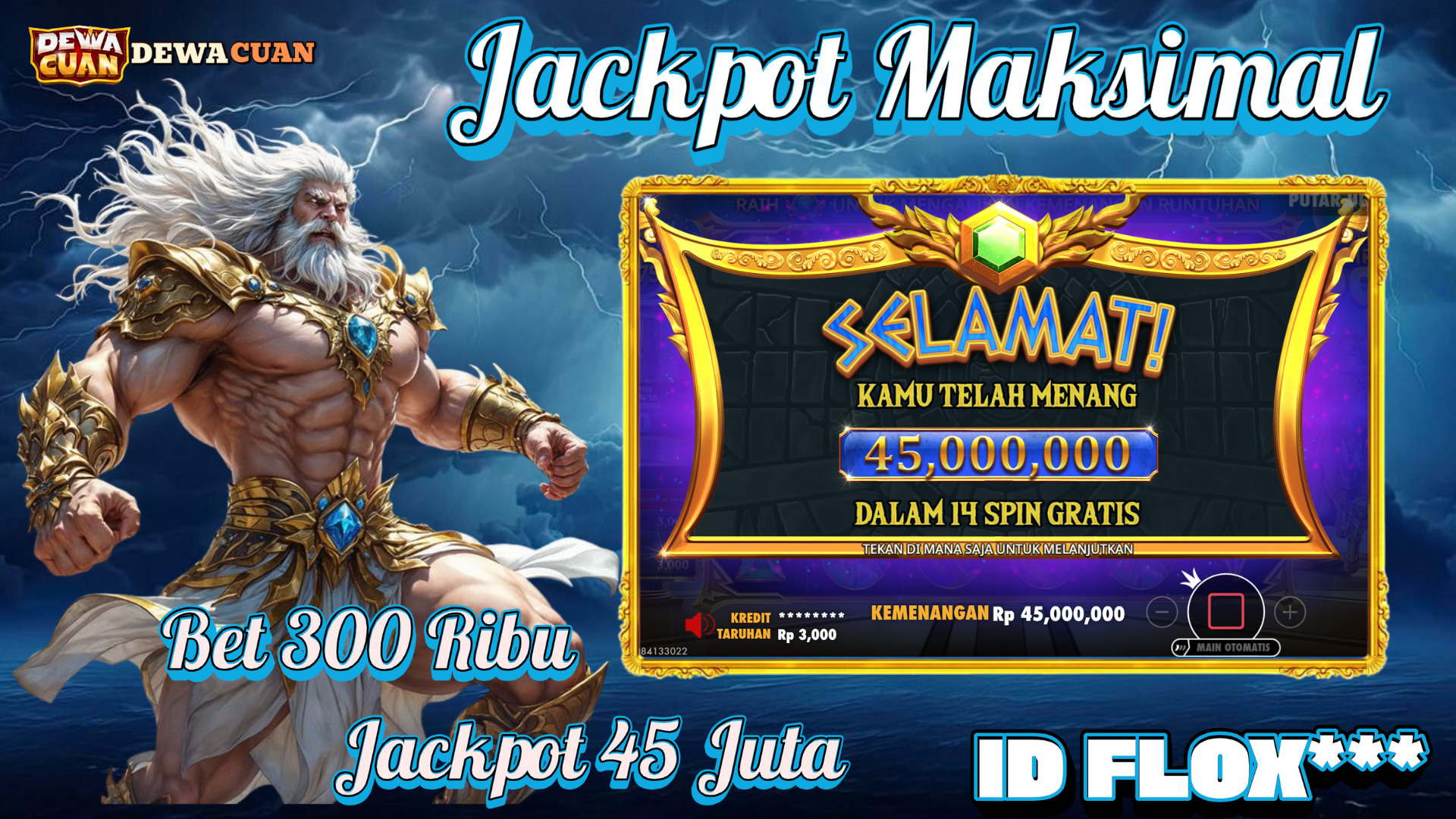 Testimoni Kemenangan Member Dewacuan: Dari 300 Ribu Jadi 45 Juta di Gates of Olympus 1000